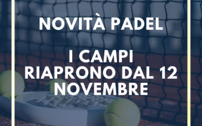 NOVITA’ PADEL: DAL 12 NOVEMBRE È POSSIBILE TORNARE AD ALLENARSI